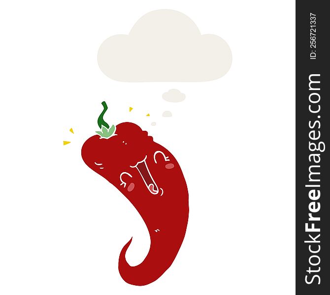 cartoon chili pepper with thought bubble in retro style