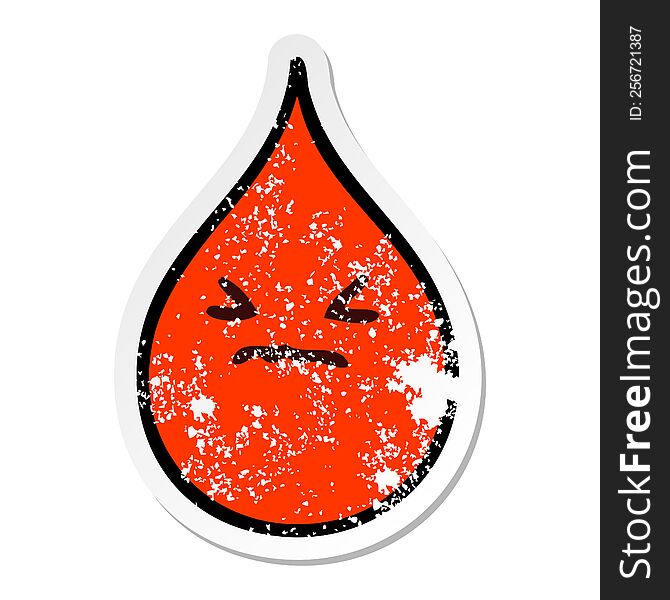 distressed sticker of a quirky hand drawn cartoon emotional blood drop