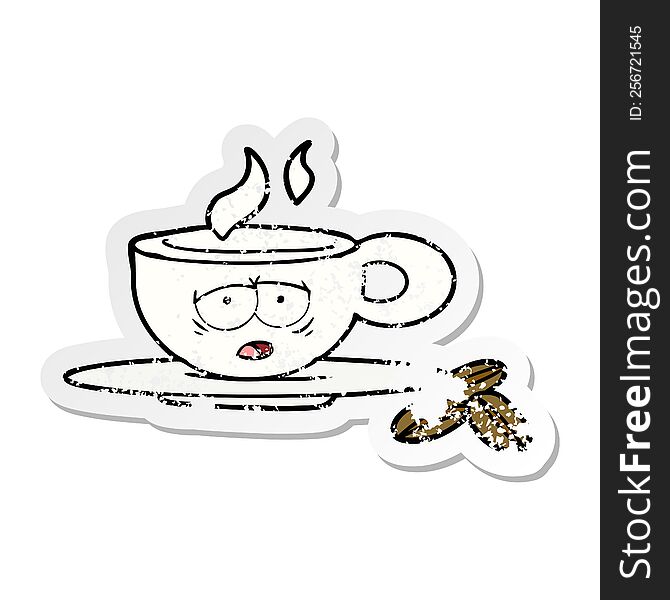 distressed sticker of a cartoon espresso mug