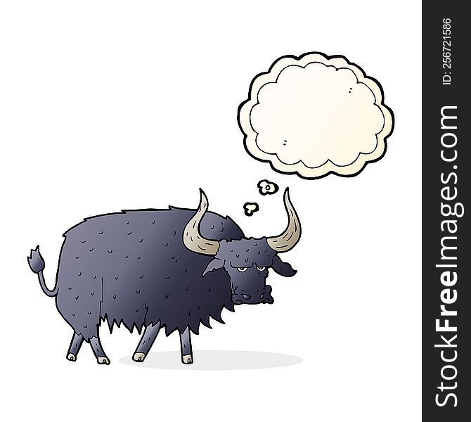 Cartoon Annoyed Hairy Ox With Thought Bubble