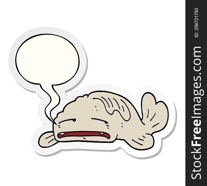 Cartoon Sad Old Fish And Speech Bubble Sticker