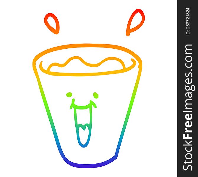 rainbow gradient line drawing of a cartoon happy drinks