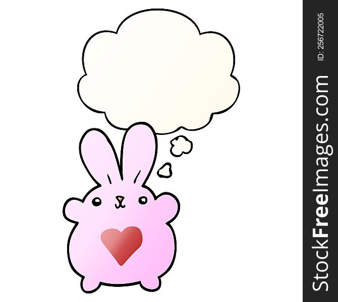 Cute Cartoon Rabbit With Love Heart And Thought Bubble In Smooth Gradient Style