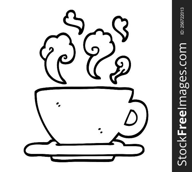 black and white cartoon cup of hot coffee