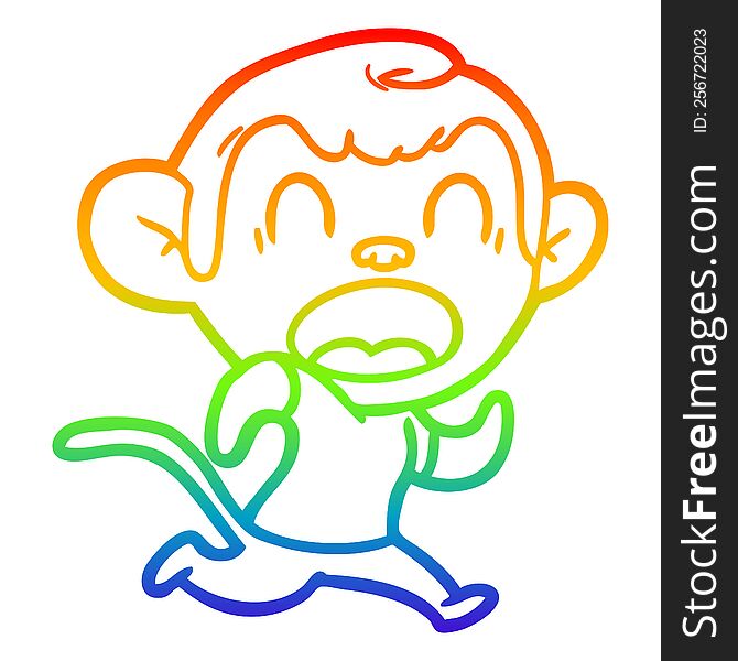 rainbow gradient line drawing shouting cartoon monkey running