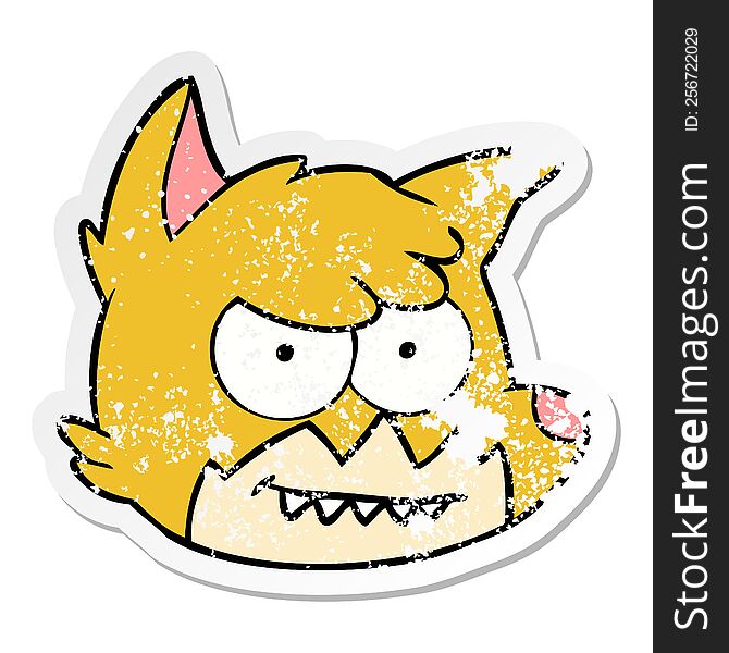 Distressed Sticker Of A Cartoon Fox Face