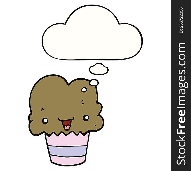 Cartoon Cupcake With Face And Thought Bubble