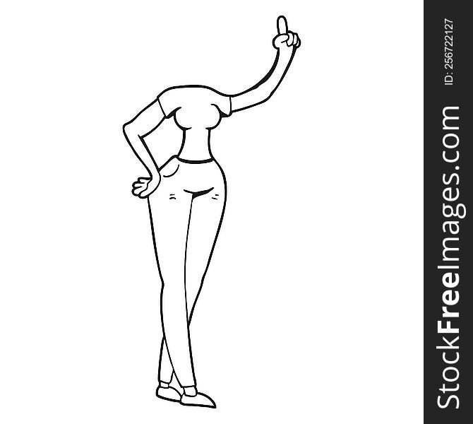 black and white cartoon female body with raised hand