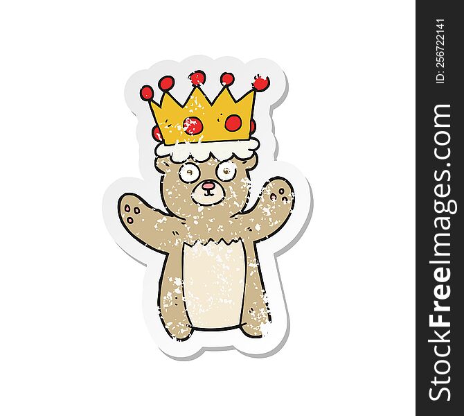 retro distressed sticker of a cartoon teddy bear wearing crown