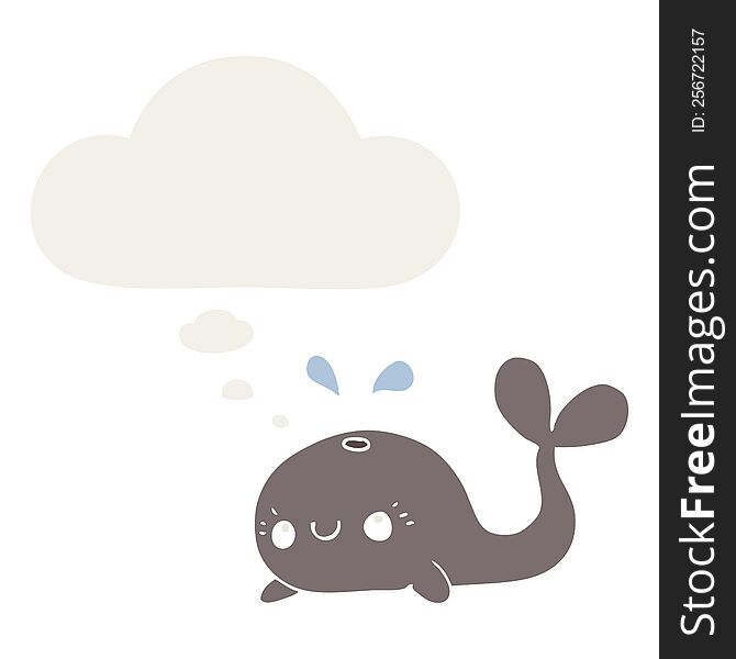 cute cartoon whale with thought bubble in retro style