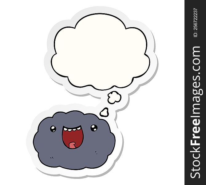 Cartoon Happy Cloud And Thought Bubble As A Printed Sticker