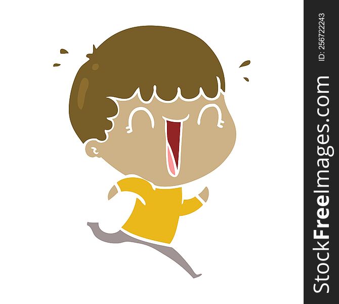 laughing flat color style cartoon man running