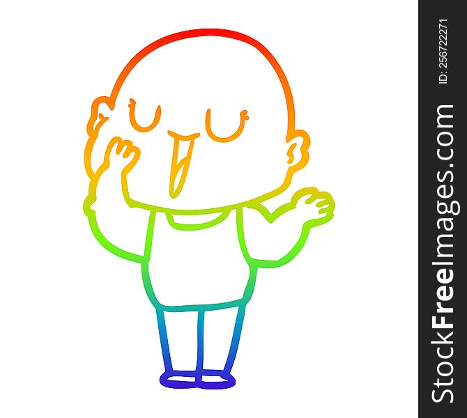 rainbow gradient line drawing of a happy cartoon bald man yawning
