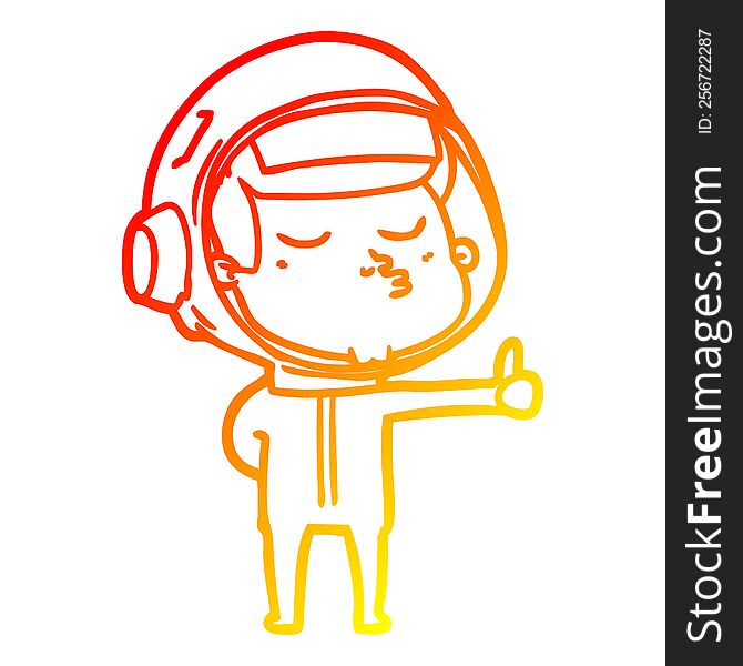 Warm Gradient Line Drawing Cartoon Confident Astronaut Giving Thumbs Up Sign