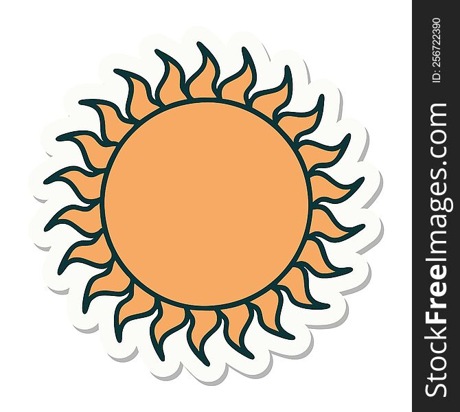 sticker of tattoo in traditional style of a sun. sticker of tattoo in traditional style of a sun