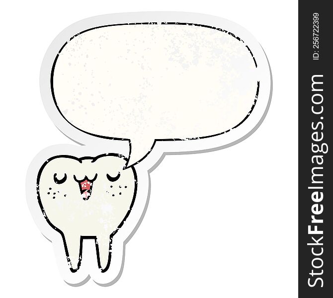 cartoon tooth with speech bubble distressed distressed old sticker. cartoon tooth with speech bubble distressed distressed old sticker