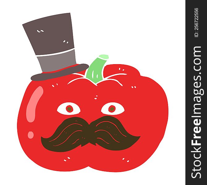 Flat Color Illustration Of A Cartoon Posh Tomato