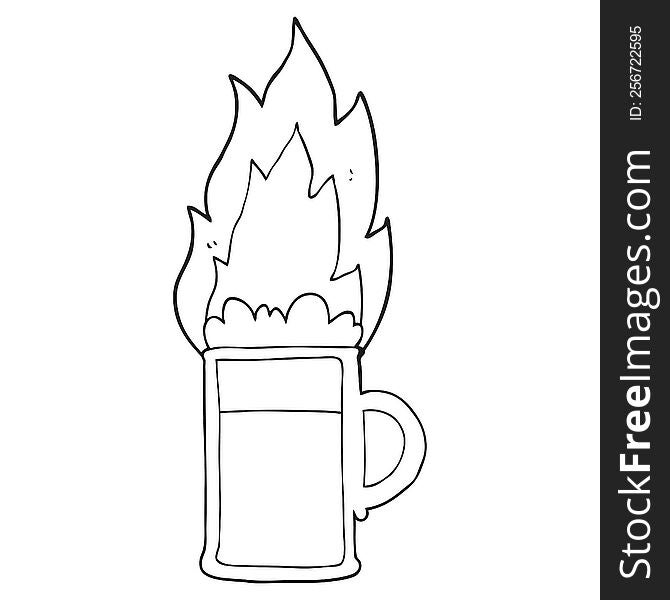 black and white cartoon flaming tankard of beer