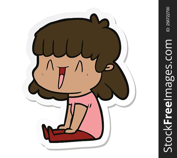 sticker of a cartoon happy girl
