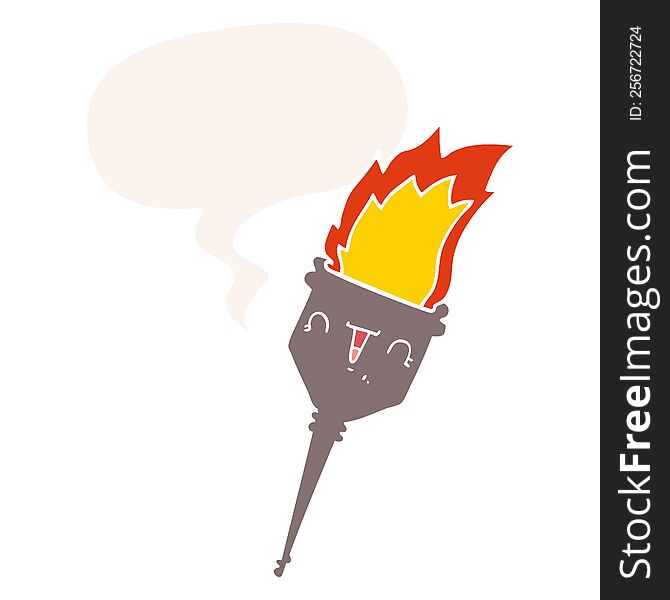 cartoon flaming chalice with speech bubble in retro style