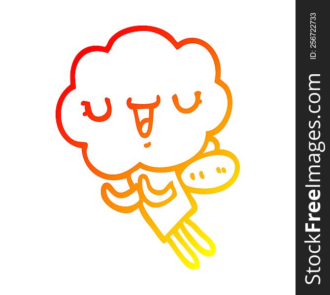 Warm Gradient Line Drawing Cute Cartoon Cloud Head Creature