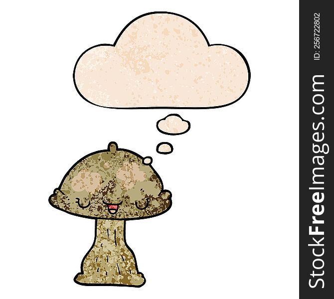 Cartoon Toadstool And Thought Bubble In Grunge Texture Pattern Style