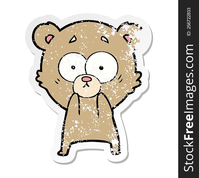 Distressed Sticker Of A Anxious Bear Cartoon
