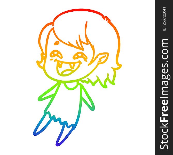 rainbow gradient line drawing of a cartoon laughing vampire girl