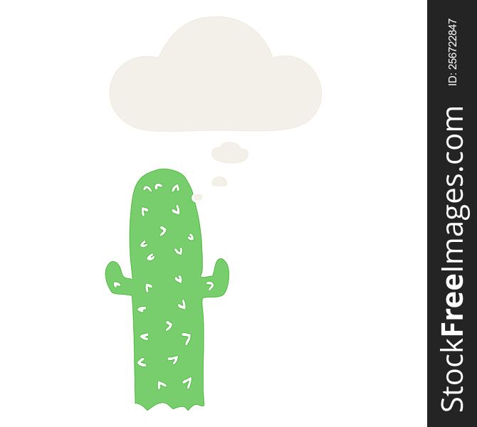 Cartoon Cactus And Thought Bubble In Retro Style