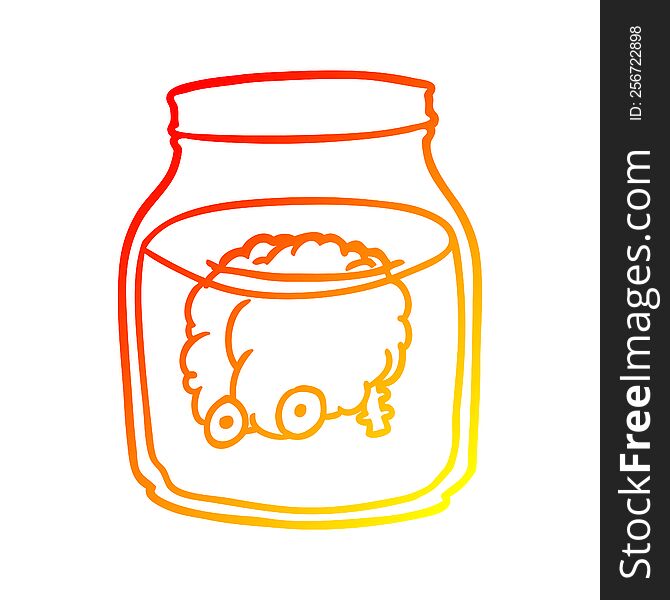 warm gradient line drawing of a spooky brain floating in jar