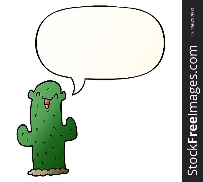 Cartoon Cactus And Speech Bubble In Smooth Gradient Style