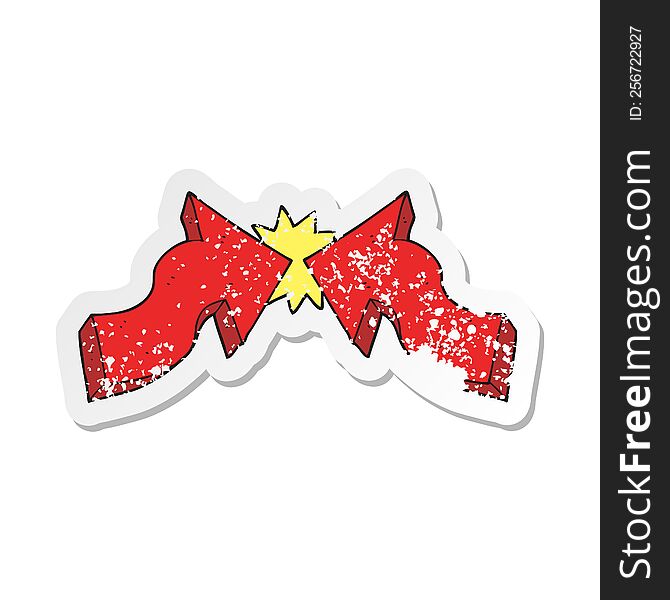 Retro Distressed Sticker Of A Cartoon Pointing Arrows