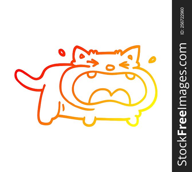 warm gradient line drawing of a cartoon fat cat