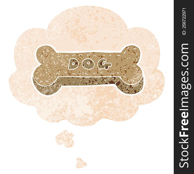 cartoon dog biscuit with thought bubble in grunge distressed retro textured style. cartoon dog biscuit with thought bubble in grunge distressed retro textured style