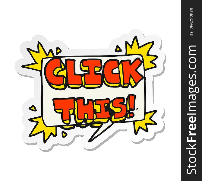sticker of a cartoon click here sign