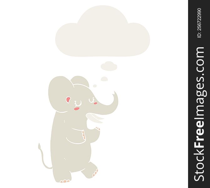 cartoon elephant with thought bubble in retro style
