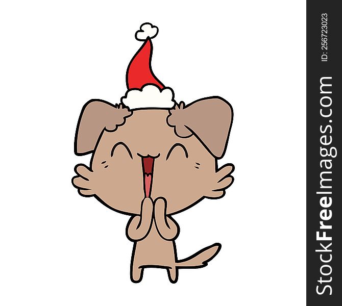 Laughing Little Dog Line Drawing Of A Wearing Santa Hat