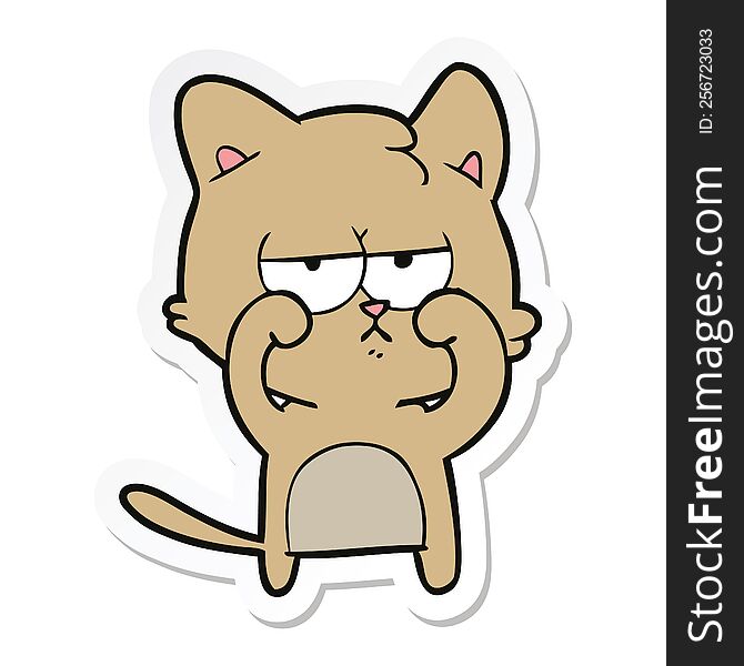 sticker of a tired cartoon cat rubbing eyes