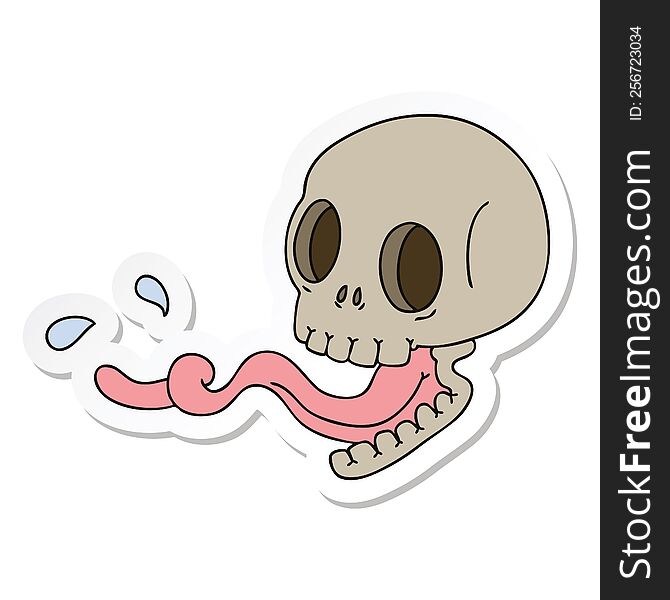 Sticker Of A Quirky Hand Drawn Cartoon Skull With Tongue