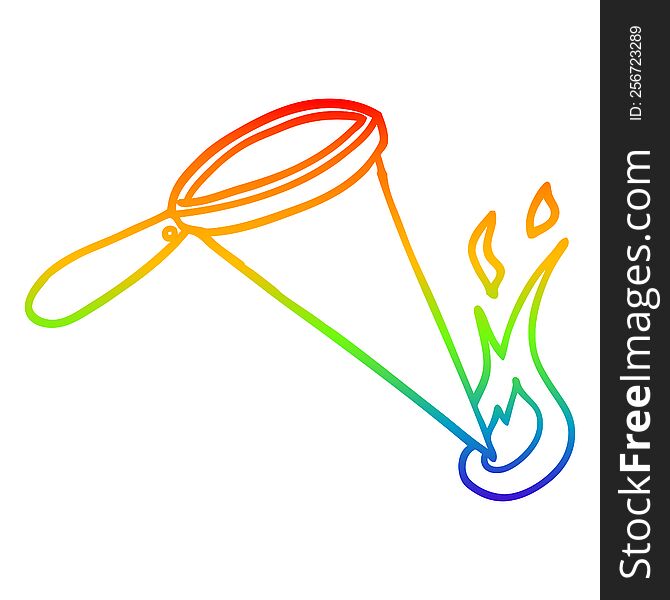 rainbow gradient line drawing of a cartoon magnify glass