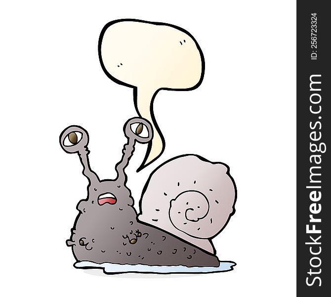cartoon gross snail with speech bubble