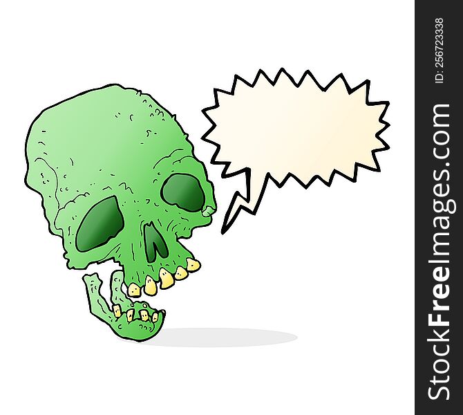 cartoon ancient spooky skull with speech bubble