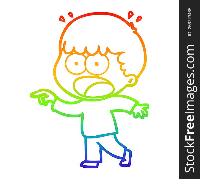 Rainbow Gradient Line Drawing Cartoon Shocked Man Pointing