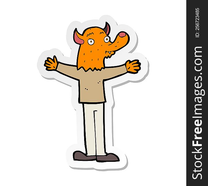 Sticker Of A Cartoon Friendly Fox Person