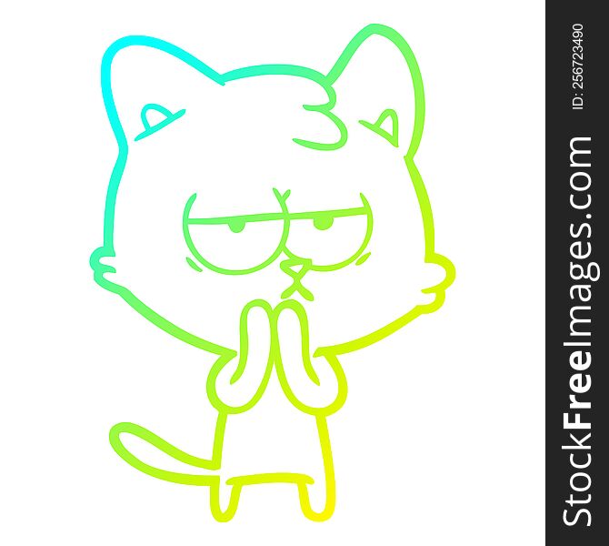 Cold Gradient Line Drawing Bored Cartoon Cat