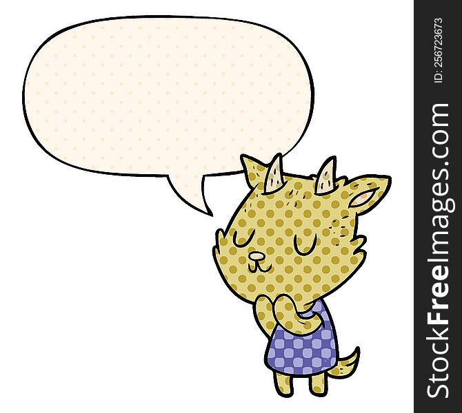 Cute Cartoon Goat And Speech Bubble In Comic Book Style