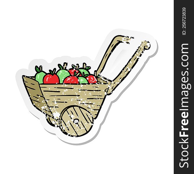 distressed sticker of a cartoon apple cart