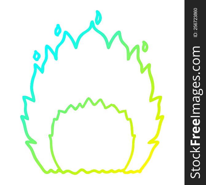 cold gradient line drawing of a cartoon fire