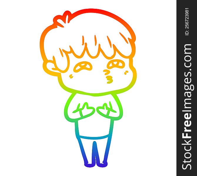 rainbow gradient line drawing of a cartoon curious man