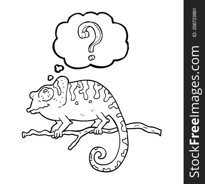 freehand drawn thought bubble cartoon curious chameleon